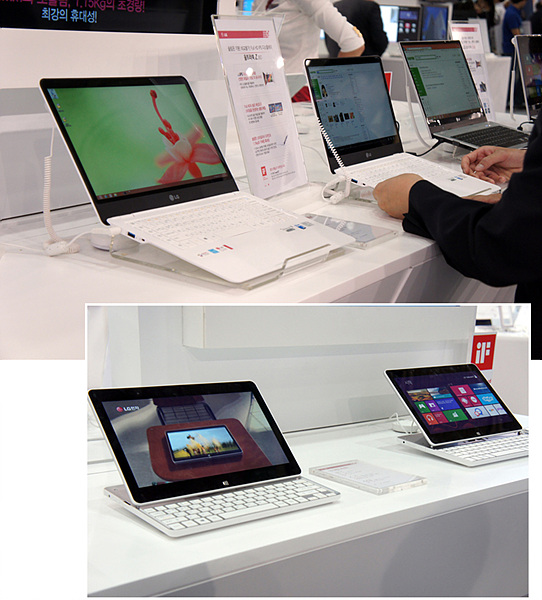 초슬림 울트라북 G Z360과 탭북이 여러 대 설치되어 있는 모습이다.