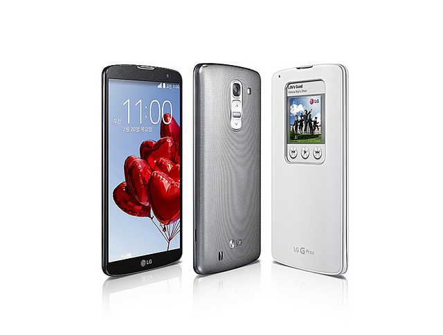 블랙, 티탄, 화이트 색상의 LG G프로2 제품 이미지 모습이다.