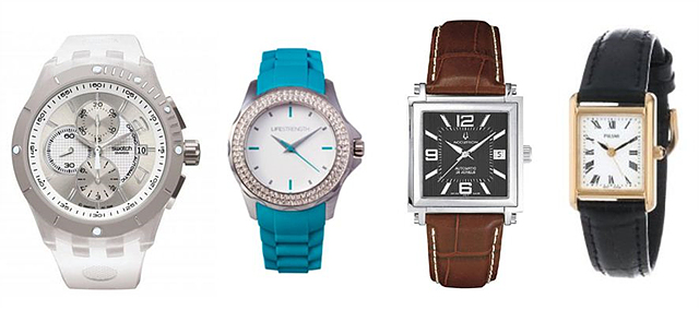 화이트, 블루, 베이지 컬러의 다양한 디자인 손목 시계 모습이다