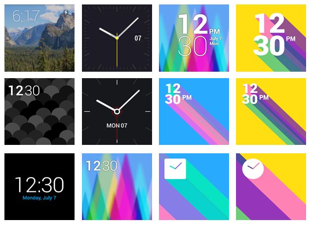 LG 워치의 다양한 시계 이미지. 디지털 시계부터 아날로그 시계까지 다양한 디자인으로 적용이 가능하다.