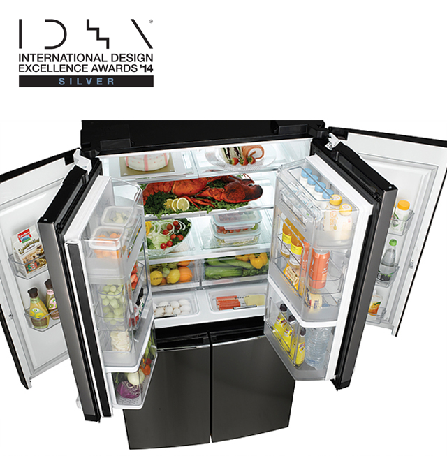 은상을 수상한 더블 매직스페이스 냉장고 V9500 제품의 모습 