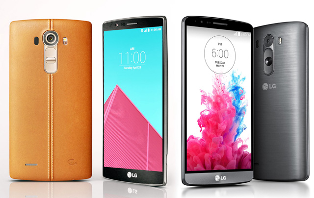  'LG G4(왼쪽)', 'LG G3(오른쪽)' 제품 이미지 입니다. 
