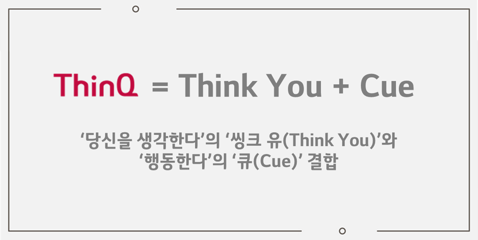 ThinQ = Think You + Cue, '당신을 생각한다'의 '씽큐 유(Think You)'와 '행동한다'의 '큐(Cue)' 결합