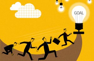 목표를 향해 달려가는 사람의 모습을 나타낸 일러스트