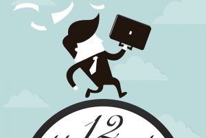 직장인이 시계 위에서 바쁘게 뛰어가는 일러스트