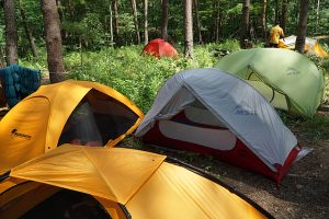 캠핑장에서 본 알록달록한 텐트 모습