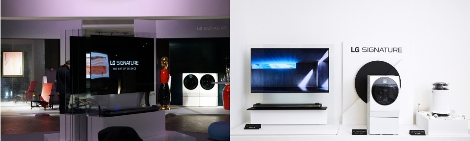 독일 LG 시그니처 아트위크(왼쪽)와 밀라노 디자인 위크(오른쪽)에 전시된 LG 시그니처 제품