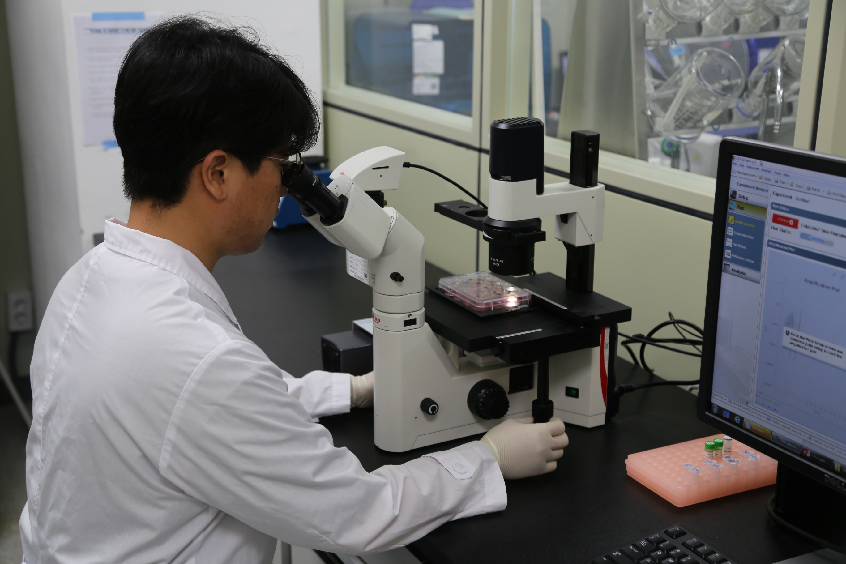 세계김치연구소 연구원이 100도 트루 스팀 기능의 살균 효과를 확인하기 위해 실험을 진행하는 모습.