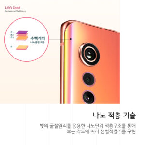 나노 적층 기술. 빛의 굴절원리를 응용한 나노단위 적층구조를 통해 보는 각도에 따라 선별적 컬러를 구현