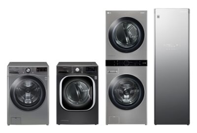 옷감을 보호하고 관리는 더 편리하게 해주는 LG전자 의류관리가전. 왼쪽부터 LG전자 인공지능DD(Direct Drive) 세탁기, 스팀 건조기, 원바디 세탁건조기 워시타워, 스타일러.