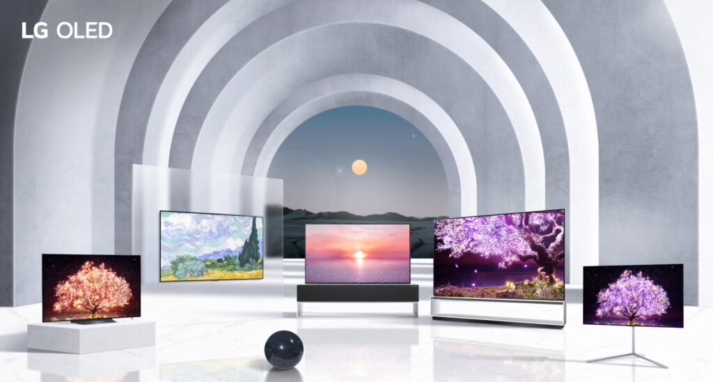 LG전자의 신형 OLED TV 제품군이 나열되어있는 모습