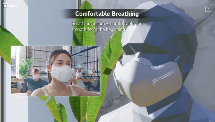 호흡 인지 알고리즘이 적용된 센서가 탑재되어 숨을 쉴 때 불편함이 없는 LG퓨리케어 마스크