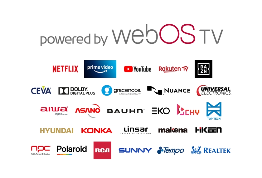 LG전자가 자사 스마트 TV에 적용하고 있는 독자 소프트웨어 플랫폼 webOS를 앞세워 TV 플랫폼 사업에 진출한다. 연내 전 세계 20여 개 TV 업체가 webOS를 탑재한 TV를 출시할 예정이다. 사진은 LG전자가 webOS TV 플랫폼 공급을 위해 협력하고 있는 글로벌 콘텐츠 및 기술 솔루션 파트너사 로고 모음.