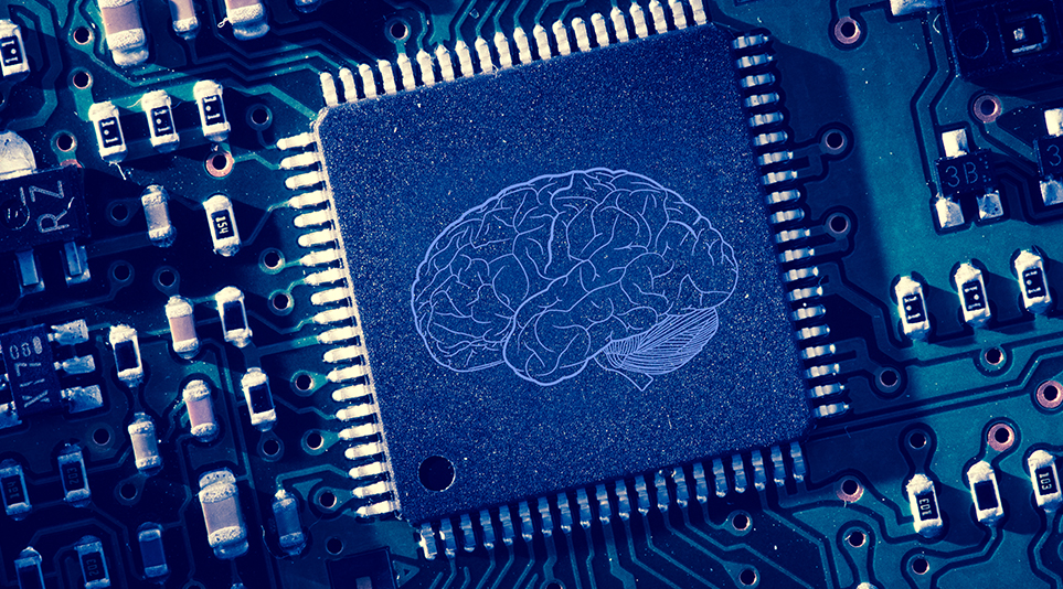 뇌 모양이 그려진 AI 칩