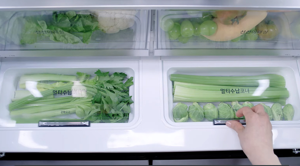 냉장고 아래에 위치한 야채실