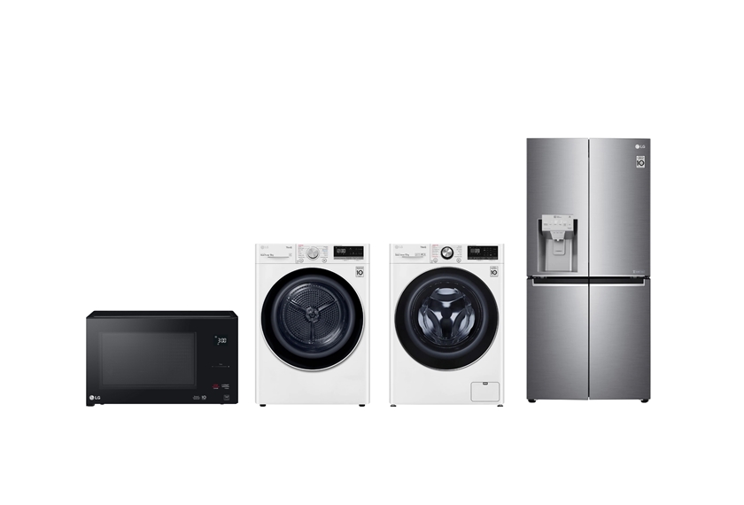 각 부문에서 1위를 차지한 LG 생활가전. 왼쪽부터 LG전자 전자레인지(MS4296OBC), 건조기(DVH5-08W), 드럼 세탁기(WV9-1412W),냉장고(GF-L570PL). 