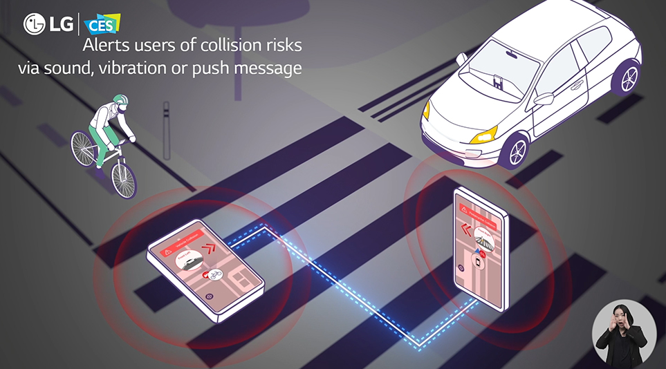 보행자와 운전자의 안전성을 높이는 LG Soft V2X 앱 알람 기능