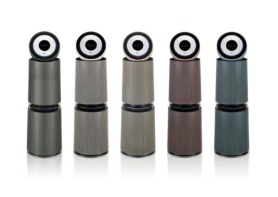 LG 퓨리케어 360˚ 공기청정기 알파 신제품. 왼쪽부터 네이처 그린, 네이처 베이지, 네이처 클레이 브라운, 네이처 클레이 핑크, 네이처 클레이 민트.