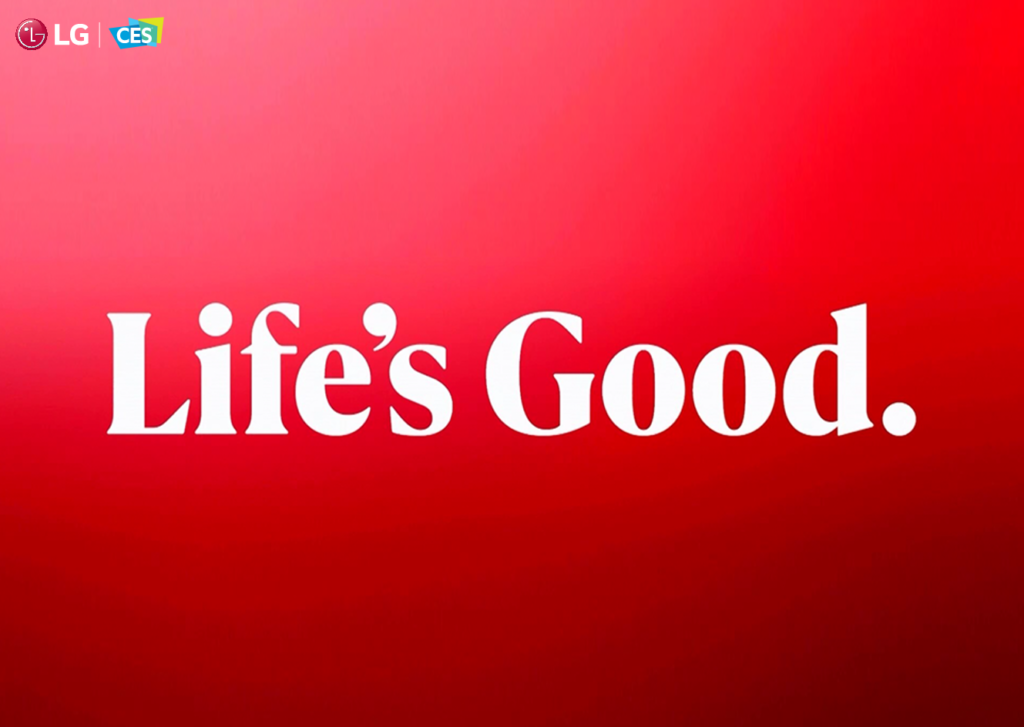 LG전자의 브랜드 슬로건 Life's Good이 적힌 시그니처 레드 컬러의 박스