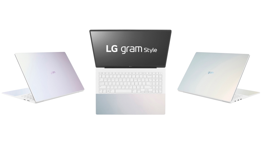 처음으로 선보이는 LG 그램 스타일은 빛의 각도나 보는 방향에 따라 다채롭게 색이 변하는 오로라 화이트 색상과 사용자가 터치할 때만 LED 불빛으로 드러나는 히든 터치패드를 적용했다. 그램 최초로 OLED 디스플레이를 탑재해 압도적인 명암비와 블랙 표현은 물론, 색 표현도 풍부하고 자연스럽다. 사진은 LG 그램 스타일(LG gram Style) 제품 이미지.   