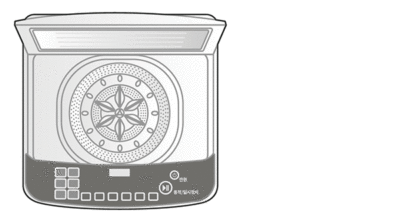 LG전자가 알려주는 세탁기 소음 줄이는 방법. 통돌이 세탁기가 회전하고 동작 모션과 세탁물 무게를 감지하고 있다