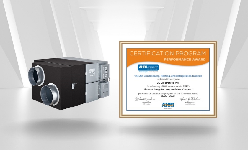 LG전자가 미국 냉동공조협회(AHRI)가 수여하는 '퍼포먼스 어워드'를 6년 연속 수상했다. 사진은 올해 새롭게 수상 제품군에 포함된 에너지 회수형 환기장치 제품(ERV).