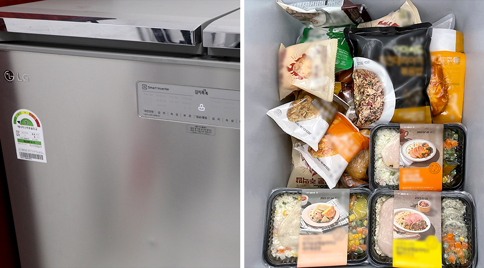 냉동 모드로 설정하여 체중관리 식품을 보관하는 LG 디오스 김치톡톡