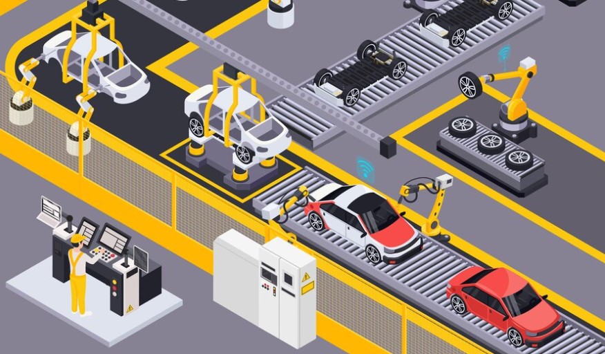 자율주행 로봇 기술로 자동차를 만들어내는 공장의 모습 (출처: Freepik)