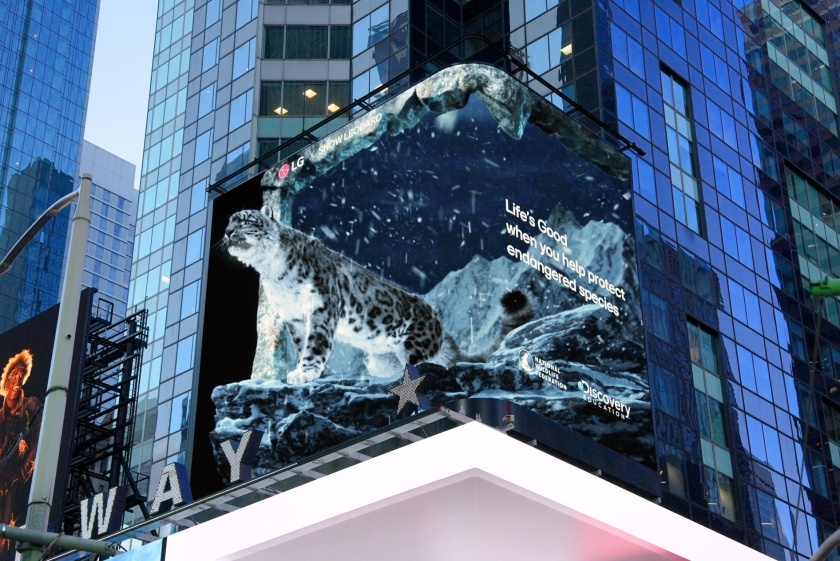 뉴욕 타임스스퀘어 전광판에서 ‘LG와 함께하는 위기 동물 보호 캠페인' 영상을 상영한다.