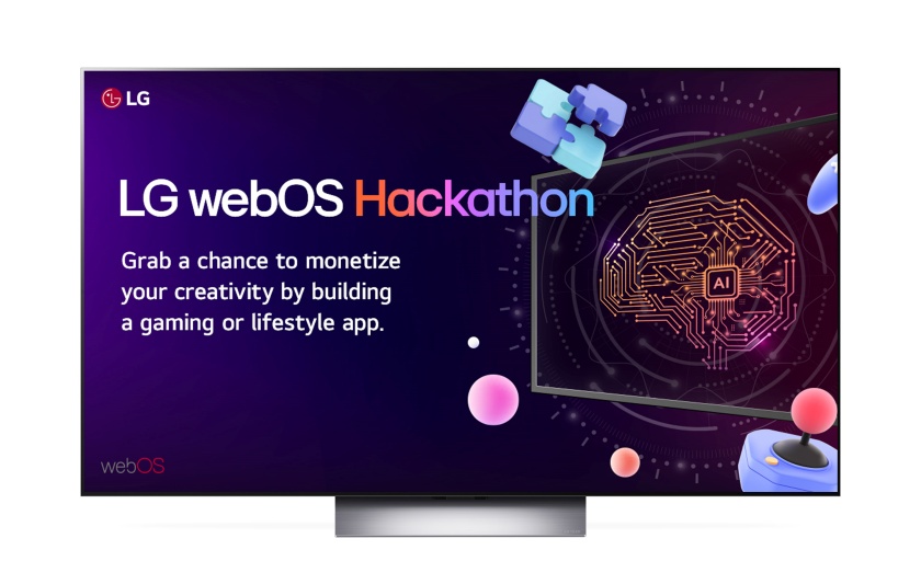 webOS 해커톤 참가 안내 배너 이미지. LG webOS Hackathon Grab a chance to monetize your creativity by building a gaming or lifestyle app.