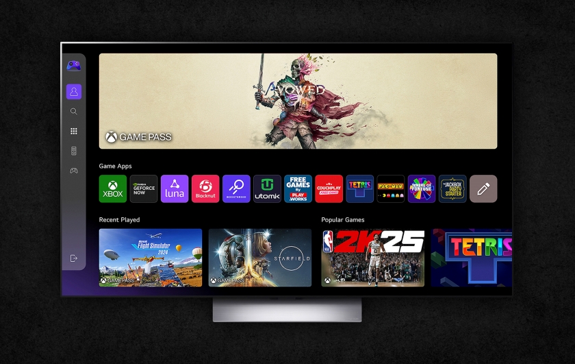 LG webOS에 엑스박스 앱을 포함해 다양한 게임 앱이 탑재된 모습.