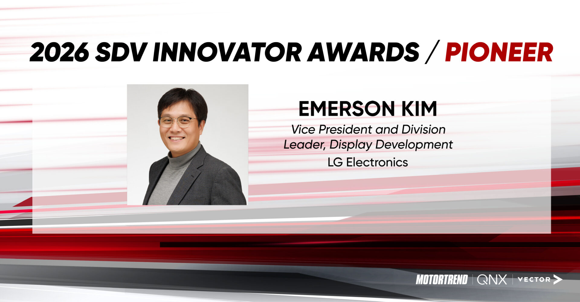 차량용 디스플레이를 단순 표시 장치에서 SDV 핵심인 지능형 인터페이스로 발전시킨 점을 높이 평가받아 ‘선구자(Pioneer)’ 부문을 수상한 VS사업본부 디스플레이개발리더 김경락 상무.