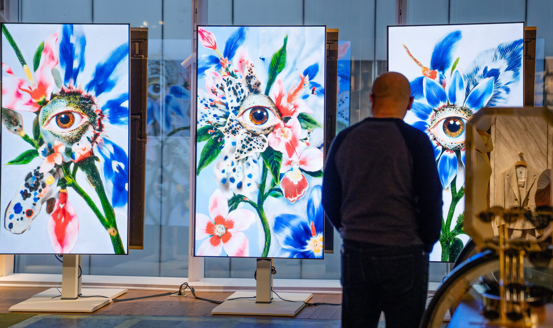 ] LG전자가 미국 뉴욕 럭셔리 백화점 '쁘렝땅' 오픈 1주년 특별 전시에 파트너사로 선정됐다. LG전자는 '꽃'을 주제로 한 작가 4명의 디지털 아트를 LG 올레드 TV의 뛰어난 화질과 색 정확도로 구현했다.